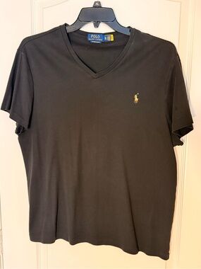 Polo Ralph Lauren Black V-Neck Tee with Embroidered Pony